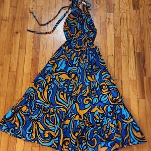 Zara Blue and Orange Swirl Maxi Dress